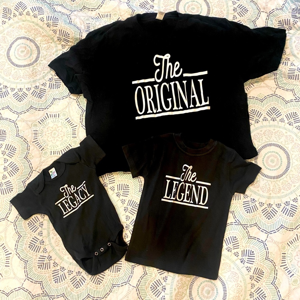 Dad, Toddler, Child, Baby Shirts The Original L, The Legend 3T, The Legend